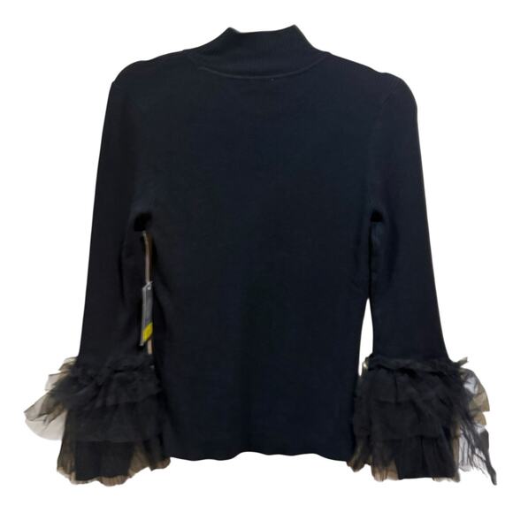 NWT Vince Camuto Black High Mock Neck Ruffle Sleeve Blouse Top Size Medium NEW - Picture 3 of 14
